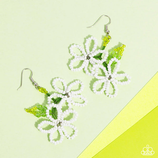 Paparazzi Beaded Blooms - White Earrings