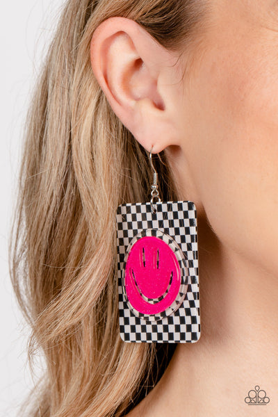 Paparazzi Cheeky Checkerboard - Pink Earrings