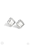 Paparazzi Sparkle Squared - White Clip-On Earrings