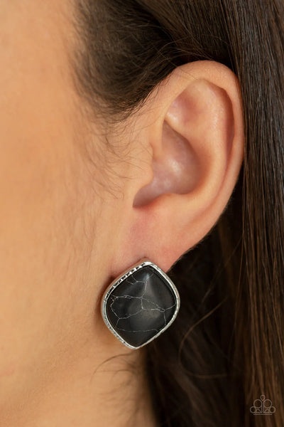 Paparazzi Marble Marvel - Black Post Earrings