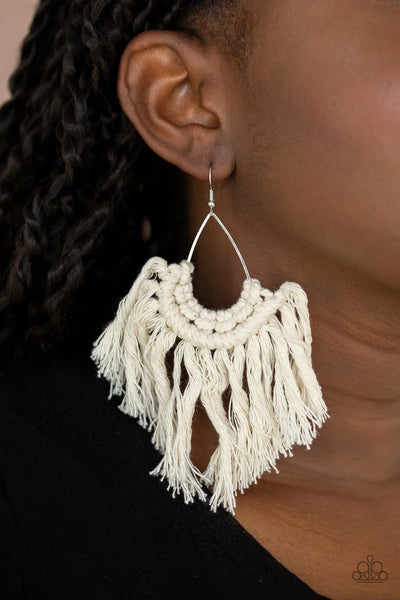 Paparazzi Wanna Piece Of MACRAME? - White Earrings