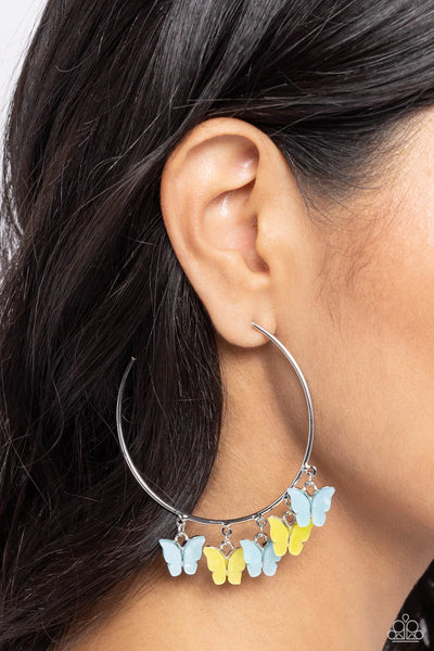 Paparazzi Bemusing Butterflies - Blue Hoop Earrings