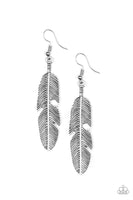 Paparazzi Feathers QUILL Fly - Silver Earrings