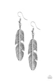 Paparazzi Feathers QUILL Fly - Silver Earrings