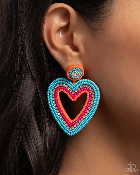 Paparazzi Headfirst Heart - Orange Earrings