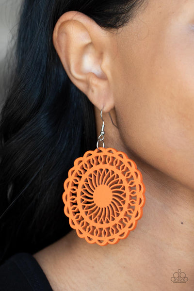 Paparazzi Island Sun - Orange Wood Earrings