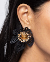 Paparazzi Wonderland Wallflower - Black Post Earrings