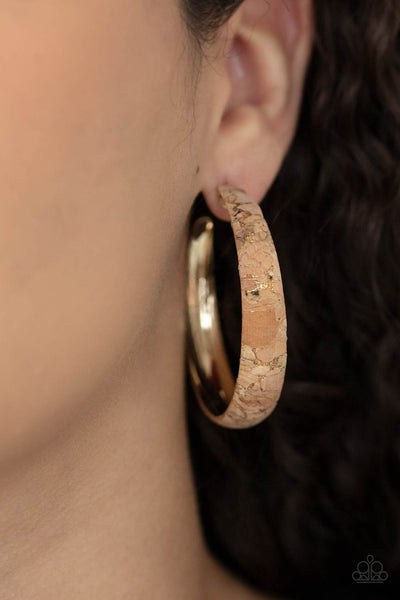 Paparazzi A CORK In The Road - Gold Hoop Earrings