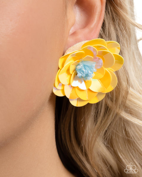 Paparazzi Floating Florals - Yellow Post Earrings