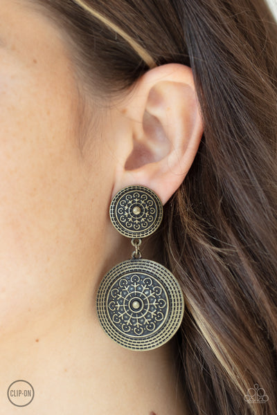 Paparazzi Magnificent Medallions - Brass Clip-On Earrings