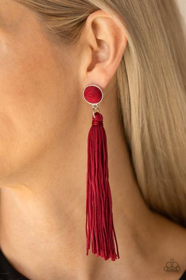 Paparazzi Tightrope Tassel - Red Post Earrings