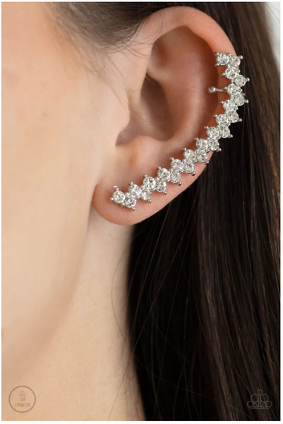 Paparazzi Let There Be LIGHTNING - White Post Crawler Earrings