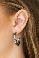 Paparazzi Welcome To Glam Town - Black/Gunmetal Hoop Earrings