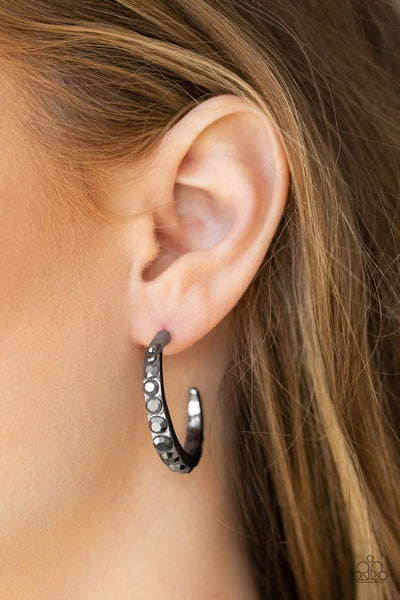 Paparazzi Welcome To Glam Town - Black/Gunmetal Hoop Earrings