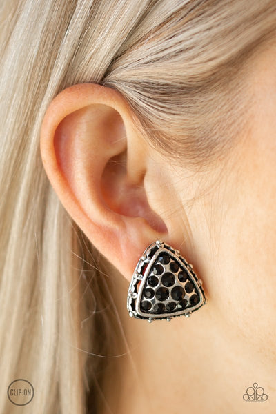 Paparazzi Rebel Rapture - Black Clip-on Earrings