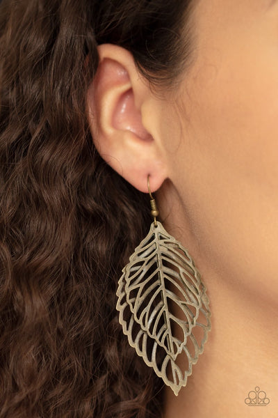 Paparazzi Take It or LEAF It - Brass Earrings