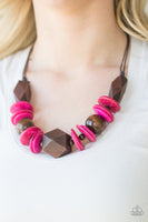 Paparazzi Pacific Paradise - Pink Wood Necklace