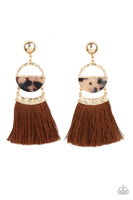 Paparazzi Tassel Trot - Brown Post Earrings