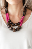 Paparazzi Cancun Cast Away - Pink Wood Necklace