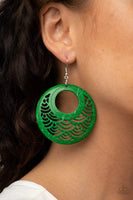 Paparazzi Tropical Canopy - Green Wood Earrings