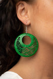 Paparazzi Tropical Canopy - Green Wood Earrings