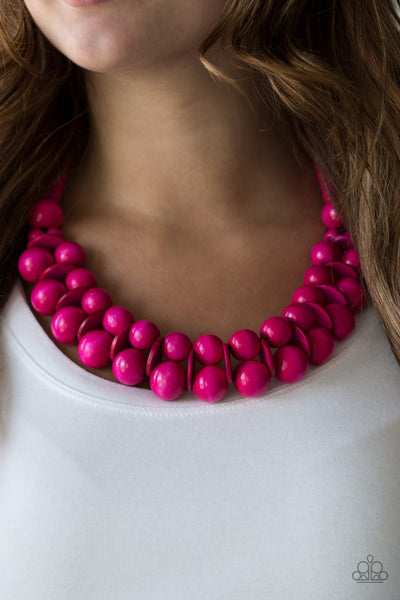 Paparazzi Caribbean Cover Girl - Pink Wood Necklace