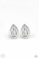 Paparazzi Elite Edge - White Clip-On Earrings