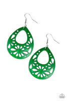 Paparazzi Merrily Marooned - Green Wood Earrings