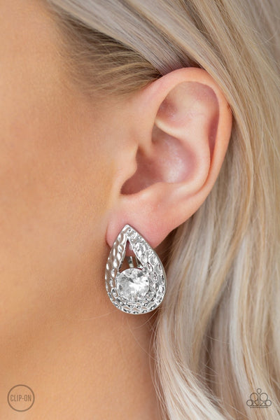 Paparazzi Elite Edge - White Clip-On Earrings