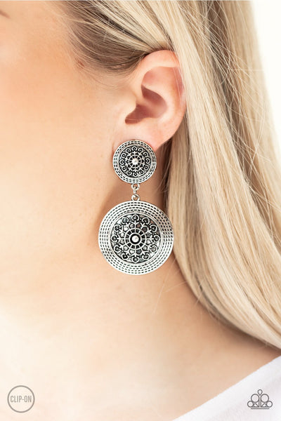 Paparazzi Magnificent Medallions - Silver Clip-On Earrings