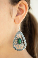 Paparazzi Floral Frill - Green Earrings