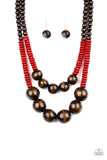 Paparazzi Cancun Cast Away - Red Wood Necklace