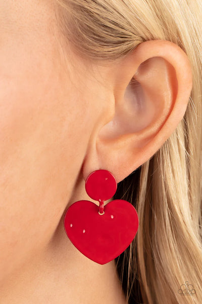 Paparazzi Just a Little Crush - Red Post Earrings