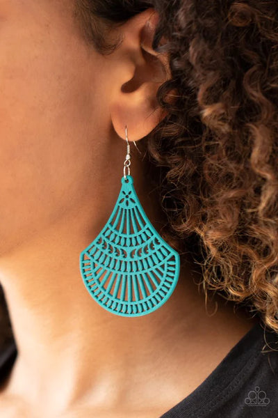 Paparazzi Tropical Tempest - Blue Wood Earrings