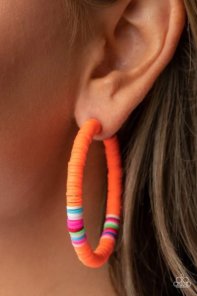 Paparazzi Colorfully Contagious - Orange Hoop Earrings