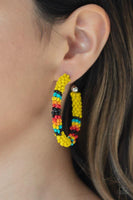 Paparazzi Bodaciously Beaded - Yellow Hoop Earrings