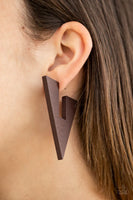 Paparazzi Boardroom Bravado - Brown Wood Hoop Earrings