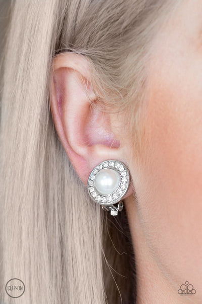 Paparazzi Definitely Dapper - White Clip On Earrings