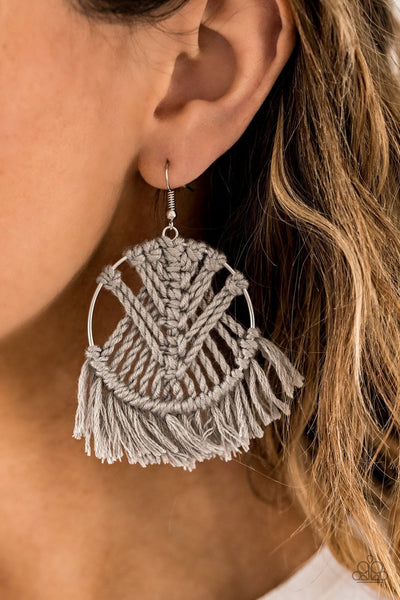 Paparazzi All About Macrame - Silver Earrings