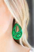 Paparazzi Merrily Marooned - Green Wood Earrings