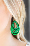 Paparazzi Merrily Marooned - Green Wood Earrings